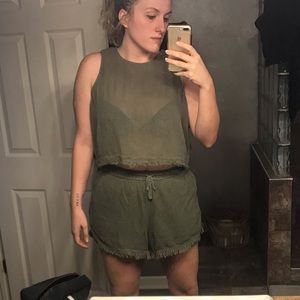 Green Knit Shorts & Crop Top Set